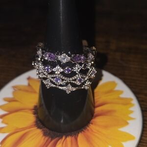 Exquisite Silver and Purple Women's Ring Set